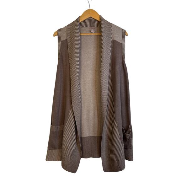 Chico's Women's Lightweight Ribbed Open Front Cardigan Sweater Vest Size S Taupe - Picture 1 of 9